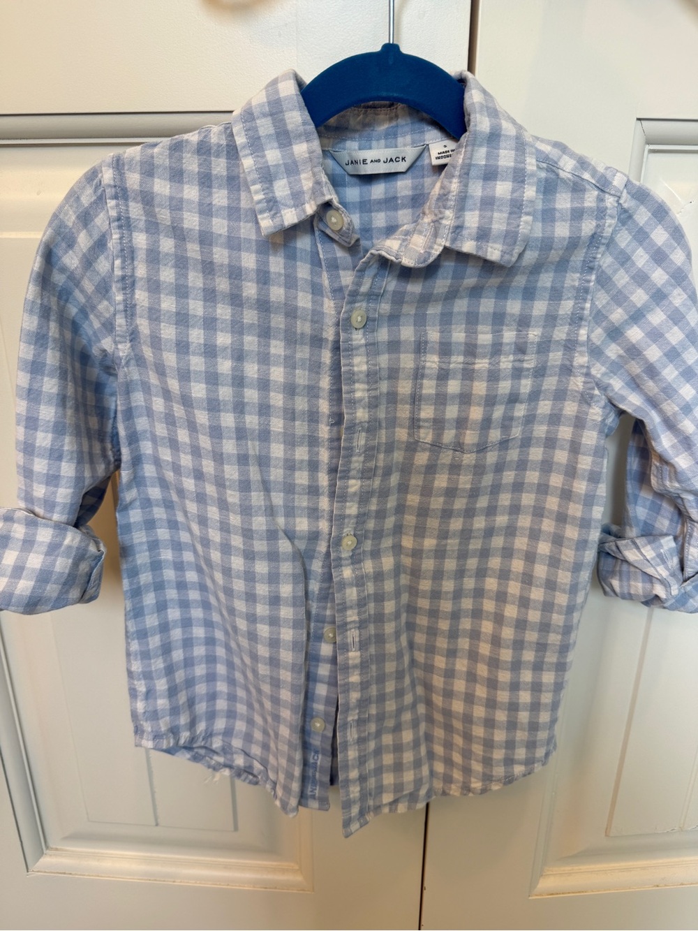 Janie and Jack Light Blue and White Gingham Button-Down Shirt boys 5